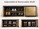Vividwood 2-Tier Shoe Storage Bench with 3 Doors & Adjustable Shelf, Removable Padded Seat Cushion, T5618P505963