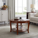 Traditional Round Coffee with Open Storage Shelf,2-Tier Storage Wood Center Circle Accent W1693P216929