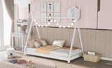 Twin Size House Platform Bed with Triangle tructure,White WF283047AAK