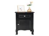 2pcs 40*30*63cm Country Style MDF Spray Paint Curved Feet One Draw One Door Night Table Black 71595633