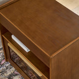 Mid Century Modern Nightstand Charging Station & Outlet Hole & 2 Drawers, Farmhouse End Table W1801P303389