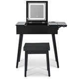 27.9'' Black Makeup Vanity Desk with Flip Top Mirror and LED Light, Dressing Table with Charging N704P210491B