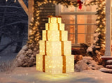 6FT Lighted Gift Box Tower, Pre-lit Pull Up Present Boxes with 200 LED Warm White Lights and Ropes 47421161
