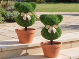 2 Pack Whimsical Bear Topiary Trees Artificial Boxwood Greenery with Golden Bows for Indoor Outdoor 24860070