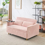The pull-out push-in pink corduroy sofa with dual functions, equipped with a movable tabletop W1278P249022