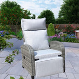 Outdoor Wicker Recliner Chair with Adjustable Backrest and Armrests,All Weather Conversation Chairs W209P292442
