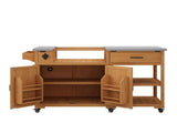 55.4" Outdoor Solid Wood Kitchen Cart, Stainless Top Grill Cart, Kitchen Island with Spice N717P507999A