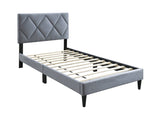 ZNTS Twin Size Bed w Adjustable Headboard 1pc Bedframe, Grey Velvet Upholstered Youth Bedroom Furniture B011P190162