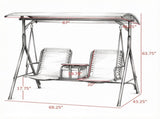 Beige 2-Seat Porch Swing with Adjustable Canopy, Built-in Storage Table & Cup Holders for Backyard 02083236