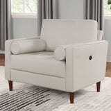 ZNTS Mid-Century Modern Off-White 1pc Chair Only Leatherette Upholstered Box Seat Cushion Seating Bolster B011P203541