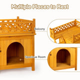 ZNTS 2-Story Wooden Feral Cat House Dog House for Outdoor and Indoor, Pet House with Stairs, Yellow 64064816