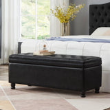 Upholstered tufted button storage bench ,Faux leather entry bench with spindle wooden legs, Bed W2186P151305