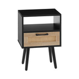 15.75" Rattan End table with drawer and solid wood legs, Modern nightstand, side table for living W126573107
