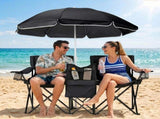 XL Double Folding Fishing Chair with Umbrella, Cooler Bag, Cup Holders - Heavy Duty 480 lbs 91120849