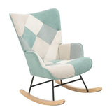 Rocking Chair with ottoman, Mid Century Fabric Rocker Chair with Wood Legs and Patchwork Linen for W561P175990
