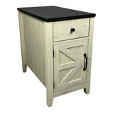 Farmhouse End Table Bedside Table with Charging Station,Night Stand with Barn Door and Drawer, W1412P230408