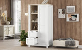 ZNTS Bedroom Storage Wardrobe with Hanging Rods and 2 Drawers and Open Shelves,Sliding Door,White 56629304