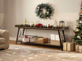 70.9 inch Extra Long Console Table with 2 Power Outlets & USB Ports, Rustic Industrial Sofa Table 41247517