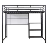 ZNTS Full Size Loft Bed with Desk and Whiteboard, Metal Loft Bed with 3 Shelves and Ladder, Black 36540591