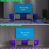 TV Console with Large Storage Cabinets, Biplane Shape Design LED TV Stand with Remote Control, W1701P164320