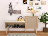 2-in-1 Shoe Storage Bench, PP Rattan Shoe Cabinet with 2 Adjustable Shelves and Removable Seat W808P212813