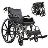 Folding Manual Transport Wheelchair, 18" Seat With Front and Rear Locking Hand Brakes, 24" Quick W3121P296753