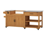 55.4" Outdoor Solid Wood Kitchen Cart, Stainless Top Grill Cart, Kitchen Island with Spice N717P507999A