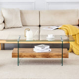 43.3 Inch Modern Two-Tier Coffee Table - An Elegant Combination of Clear Glass and Light Wood W2920P226066