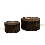 Vintage Fashion Style Cylindrical Nesting Coffee Table Set with Vertical Textured Embossed Design W757P195739