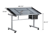 Adjustable Art Drawing Desk Craft Station Drafting with 2 fabric Drawers and 4 Wheels W347P330973