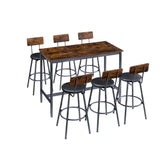 Pub High Dining Table 7 Piece Set, Industrial Style Pub Table, 6 PU Leather Bar Chairs for Kitchen W1668P193691