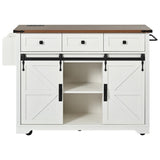 K&K 53.7" Farmhouse Kitchen Island Power Outlet, 2 Sliding Barn Door Kitchen Storage Island N707P170347W