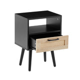 15.75" Rattan End table with drawer and solid wood legs, Modern nightstand, side table for living 92626567