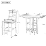 5-Piece Wooden Counter Height Dining Set with Padded Chairs and Storage Shelving 08366241