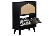 2-Drawer Tall Arched Rattan-Finished Shoe Cabinet Particleboard Plastic Rattan 21.26*9.45*38.58in 99213183
