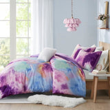 Full/Queen Watercolor Tie Dye Printed Comforter Set with Throw Pillow B035129811