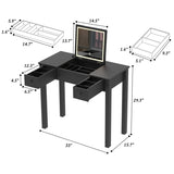 Elegant Black Vanity Table with LED Lights, Flip-Top Mirror and 2 Drawers, Jewelry Storage for Women W760P152315