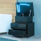 ZNTS LED Nightstand Modern Black Nightstand with Led Lights Wood Led Bedside Table Nightstand with 2 High 52422829