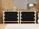 3 Drawer Buffet Sideboard with Adjustable Shelves, Storage Cabinet with Hand-woven rope decorated W688P237931