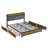 ZNTS Full Size Bed Frame, Storage Headboard with Charging Station and 4 Storage Drawers,LED Lights , W2297P218120