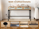 35.5" Narrow Console Table with LED Lights & Power Station, 3-Drawer Entryway Sofa Table with 08284506