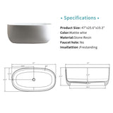 47'' Independent solid surface resin stone bathtub, a modern designed independent bathtub with W2753P191219