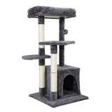 ZNTS Double Level Cat Tree Stand House Furniture Kittens Activity Tower Posts Kitty Pet Play House - dark W2181P190598