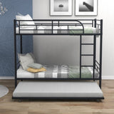 ZNTS Twin-Over-Twin Metal Bunk Bed With Trundle,Can be Divided into two beds,No Box Spring needed ,Black 57622186