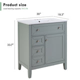 Solid Wood Bathroom Vanity with Ceramic Undermount Sink - 12" Soft-Close Drawer Slides, Flip Bin W2896P318465