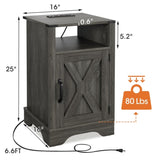 Farmhouse Nightstand Side Table, Wooden Rustic End Table, Tall Bedside Table with Electrical Outlets B082134936