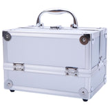 ZNTS SM-2176 Aluminum Makeup Train Case Jewelry Box Cosmetic Organizer with Mirror 9"x6"x6" Silver 05418459