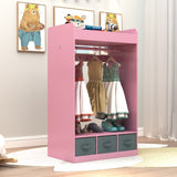 ZNTS Kids Costume Organizer、 Costume Rack、Kids Armoire、Open Hanging Armoire Closet with Mirror-PINK 52444756