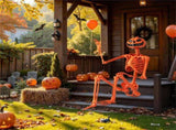 5.5ft Life-Size Halloween Skeleton with Pumpkin Head - Orange Color, Fully Poseable Joints 28854168