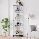4 Tier Glass Display, Single Door Glass with Lock and Wheels, Floor Standing Storage W1668P241902